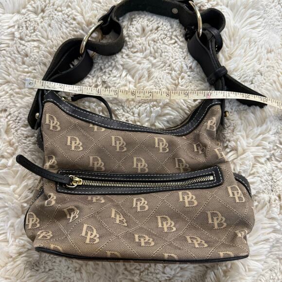Dooney & Bourke Brown Monogram Canvas Shoulder Bag with Black Leather Trim - Picture 2 of 7